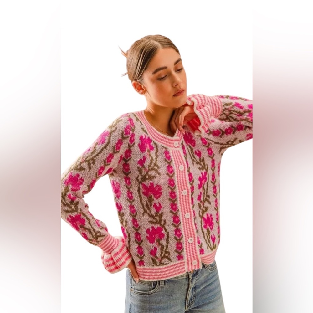 Floral Pink Cardigan Sweater-nwt - Picture 4 of 5